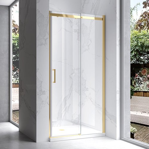 Złote drzwi prysznicowe do wnęki 135-140 cm rozsuwane szkło 8 mm KZ09E