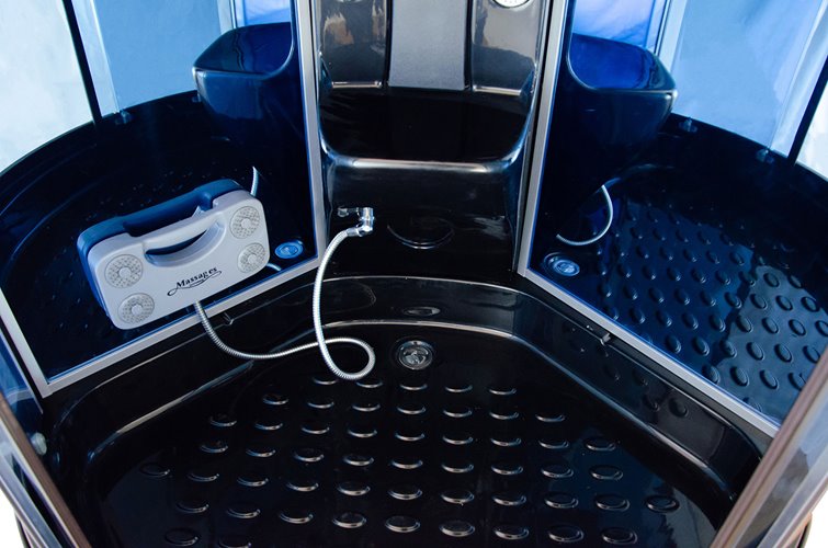 Czarna kabina prysznicowa z hydromasażem i sauną parową zabudowana 100x100 MO-0210BS