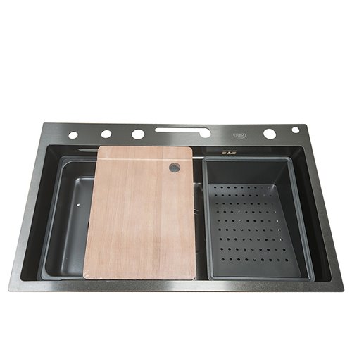 Zlewozmywak kuchenny stalowy jednokomorowy czarny ARGOS 68X46 ASI 304