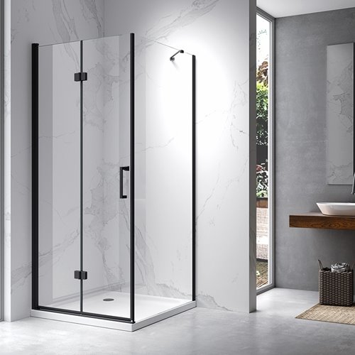 Czarna kabina prysznicowa prostokątna drzwi pojedyncze składane 110x90 ZES-KZ20E-BL-110X80