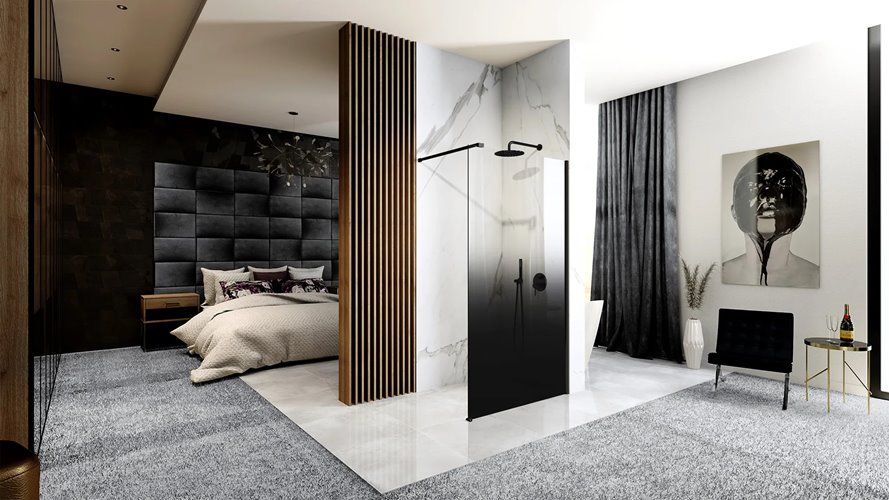 Czarna ścianka prysznicowa 100 cm czarna szyba Aero Ombre Rea