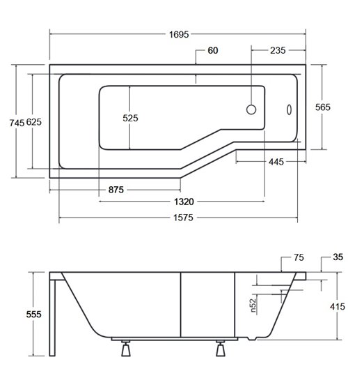 Czarno-biała wanna prostokątna z obudową Integra 170 Lewa Besco