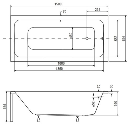Czarno biała ryflowana wanna prostokątna z obudową 150 cm Modern Besco