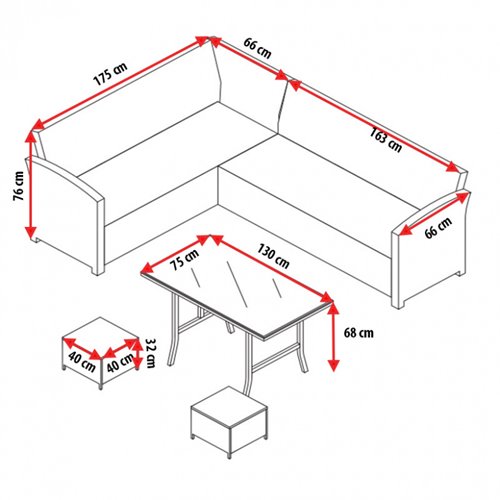 Zestaw mebli ogrodowych z technorattanu narożnik, stół, pufy Toledo Czarny