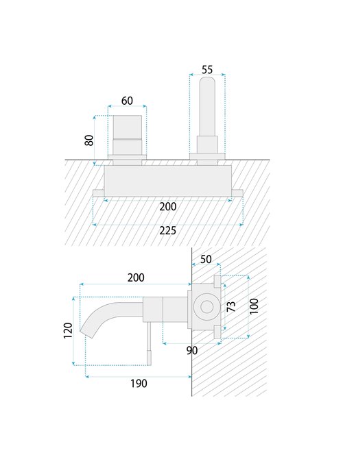 Bateria umywalkowa podtynkowa box Rea Lungo Diamond miedź
