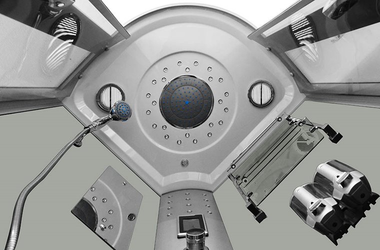 Kabina prysznicowa + sauna parowa składane siedzisko półokrągła zabudowana biała 90x90 MO-09909ASW