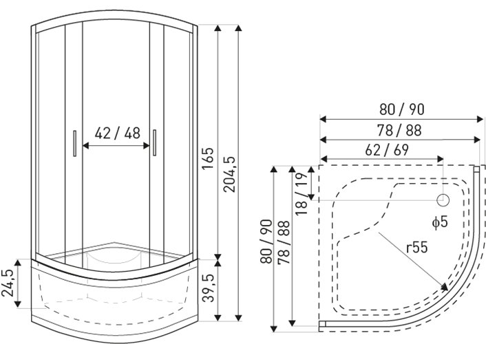 Kabina prysznicowa z glębokim brodzikiem 90x90 Malibu GL Kerra