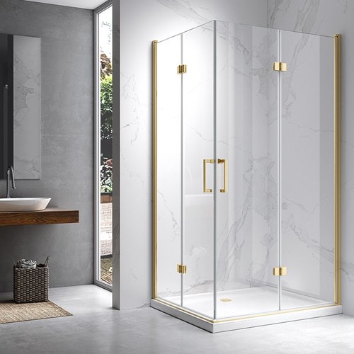 Złota szczotkowana kabina prysznicowa drzwi składane prostokątna 90x80 Z-KZ12A-GL-BR-90X80 zdjęcie 3