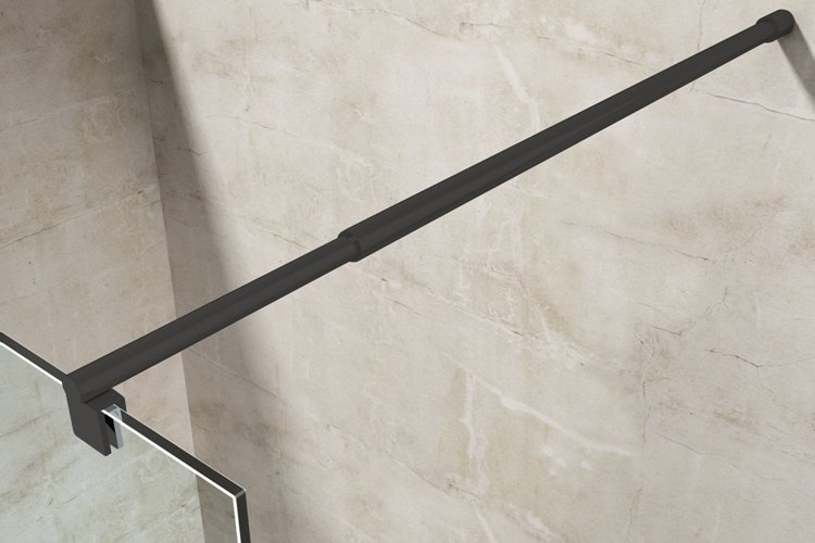 Ścianka prysznicowa 50 cm okucia czarne szkło pas mrożony 8mm Swiss Liniger