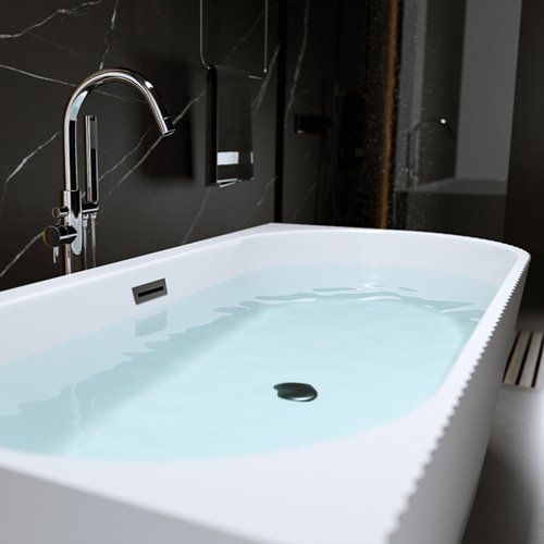 Wanna ryflowana przyścienna narożna lewa korek oraz przelew czarny 150 cm Rio Hydrosan