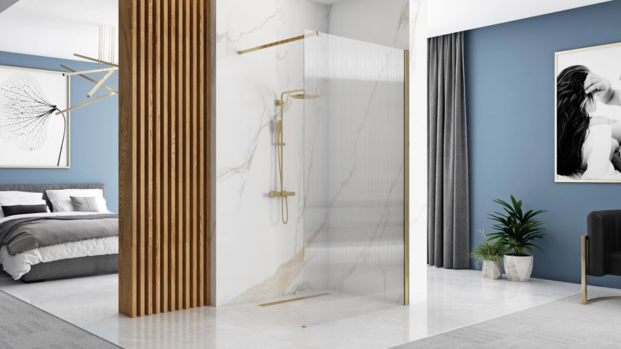 Złota szczotkowana ścianka prysznicowa walk-in 100 cm Aero Intimo Rea