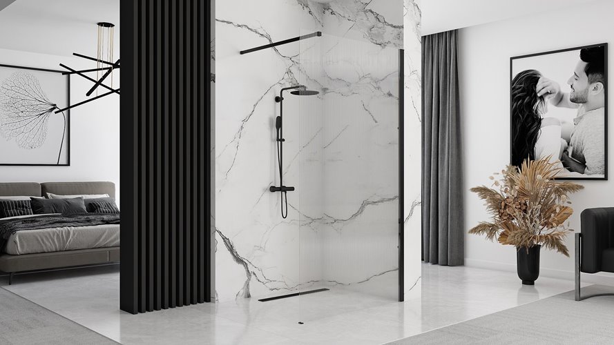Czarna ścianka prysznicowa walk-in 120 cm Aero Intimo Black Mat Rea