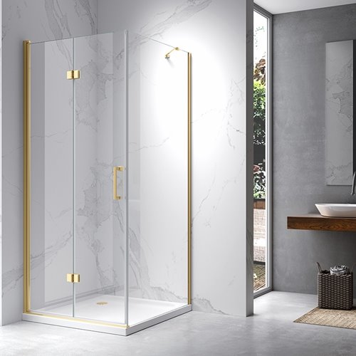Złota kabina prysznicowa prostokątna drzwi pojedyncze składane 90x80 ZES-KZ20C-GL-90X80