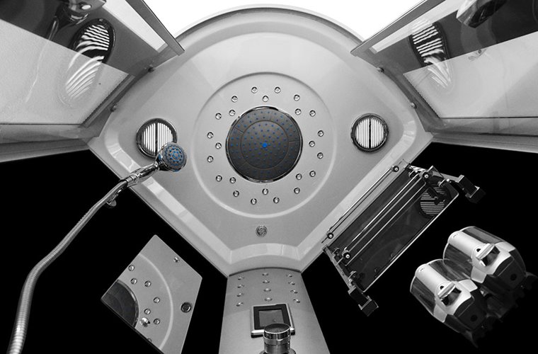 Kabina prysznicowa + sauna parowa składane siedzisko półokrągła zabudowana czarna 90x90 MO-09909AS