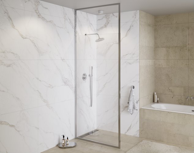 Ścianka prysznicowa w kolorze chrom wspornik sufitowy 120 cm Icon Besco