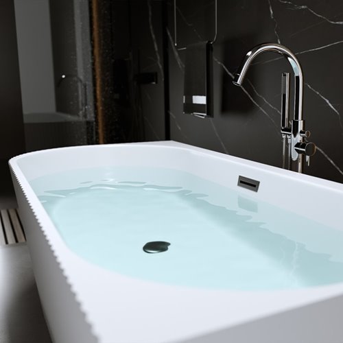 Wanna ryflowana przyścienna narożna prawa korek oraz przelew czarny 150 cm Rio Hydrosan