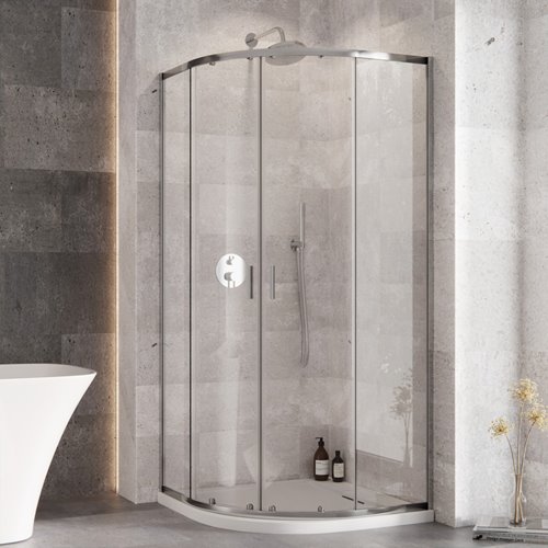 Zarya Besco chromowana kabina prysznicowa 90x90 powłoka ProClean + biały brodzik 4,5 cm Axim