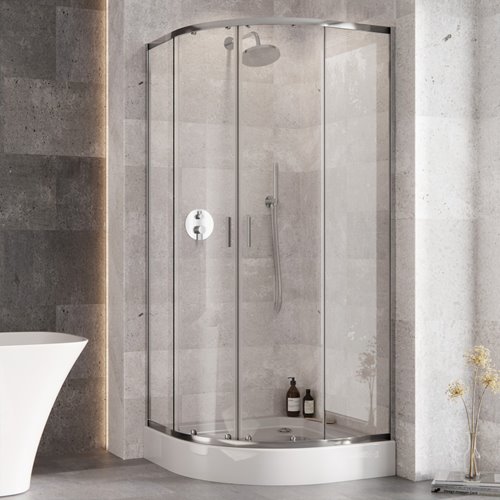 Zarya Besco chromowana kabina prysznicowa 90x90 powłoka ProClean + biały brodzik 15 cm Alex