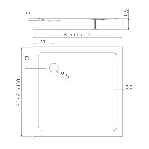 Biały brodzik prysznicowy kwadratowy 90x90 cm struktura kamienia Mild Stone New Trendy B-0521