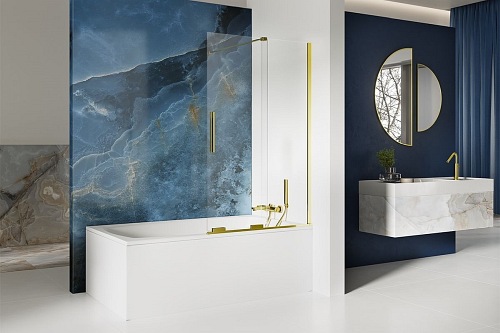 Złoty połysk parawan wannowy rozsuwany 90 cm Smart Light Gold New Trendy EXK-4303