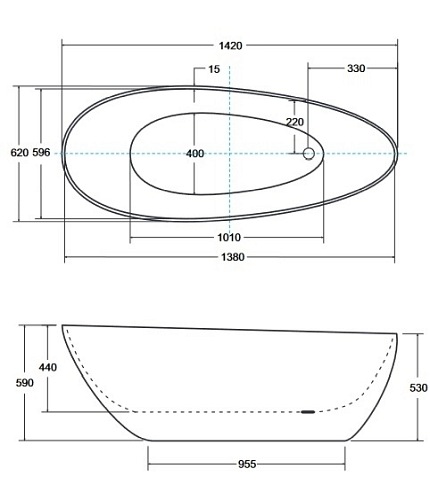 Wanna wolnostojąca z konglomeratu + klik-klak chrom Goya 142 B&W Besco