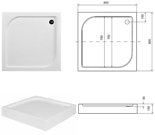 Brodzik kwadratowy 80x80 Oskar Besco