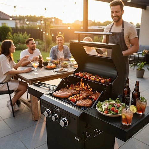 Grill gazowy ZEUS-A kolor czarny ruszt żeliwny moc 8,5 kW + pokrowiec + palnik boczny zdjęcie 3