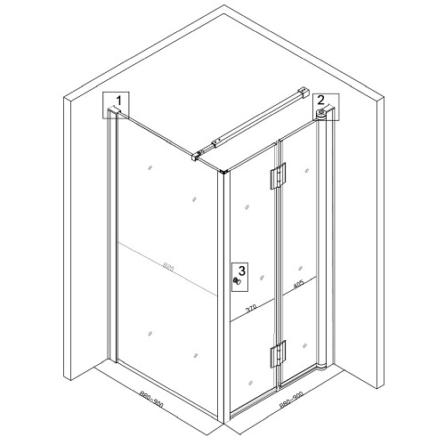 Kabina prysznicowa drzwi składane pojedyncze kwadratowa 90x90 KZ1180B