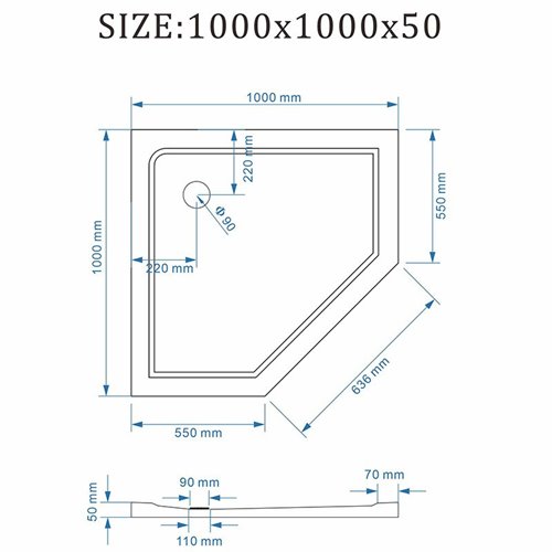 Biały brodzik prysznicowy pięciokątny struktura kamienia 100x100 RAVE-WH-100 wysokość 5 cm