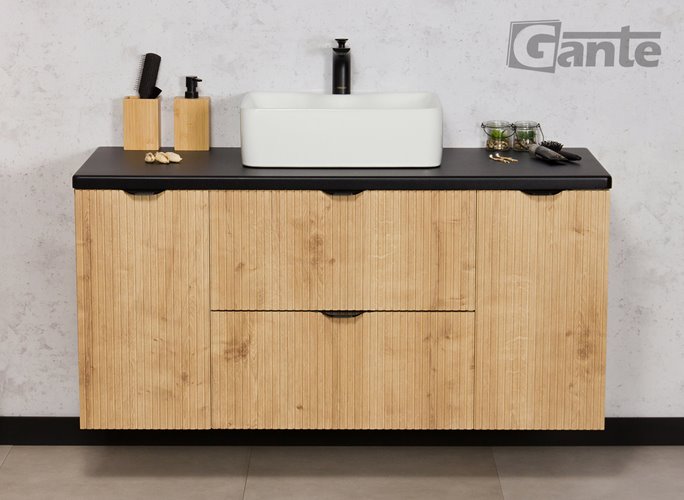 Szafka łazienkowa z białą umywalką wisząca dąb naturalny 120 cm Brendo Gante