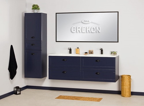Wisząca szafka z umywalką granatowy mat 140/4 cm seria Grend Gante