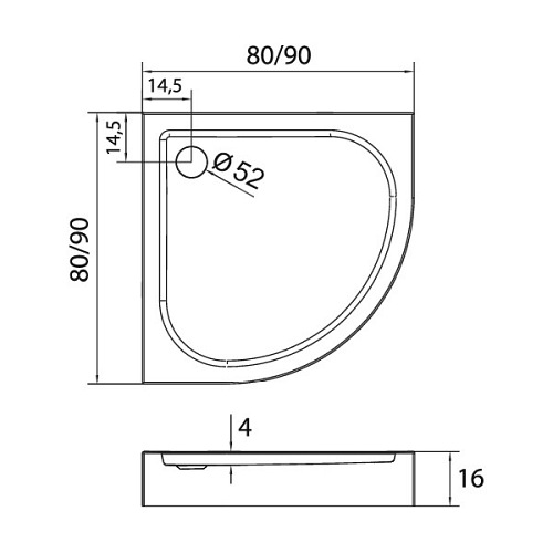 Brodzik półokrągły 90x90 B-0350 Domio New Trendy