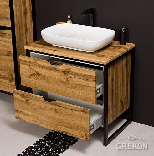 Szafka z białą umywalką styl loftowy 80 cm seria New York