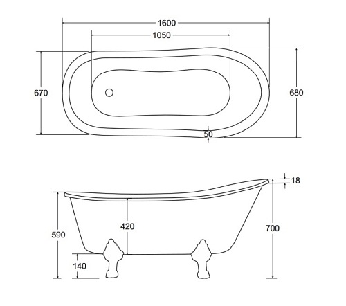 Olaya Besco wanna wolnostojąca retro 160 cm wykończenie złote