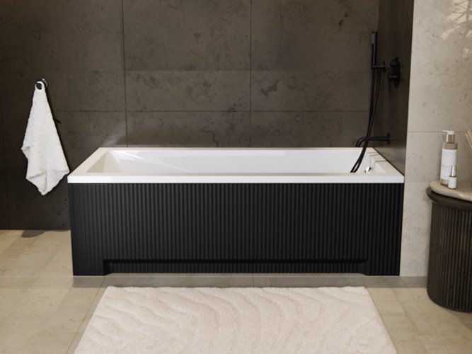 Czarno biała ryflowana wanna prostokątna z obudową 160 cm Modern Besco