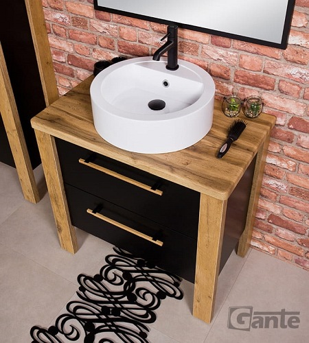 Stojąca szafka łazienkowa 80 cm czarny mat z białą umywalką Cortez Gante