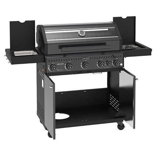 Grill gazowy ZEUS-D kolor czarny ruszt żeliwny moc 17,5 kW + pokrowiec + palnik boczny + LED