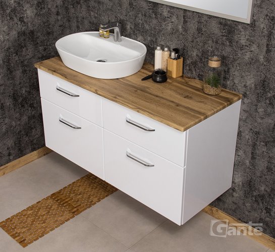 Szafka łazienkowa wisząca z umywalką nablatową 120 cm SETTO MODULO kolor biały połysk