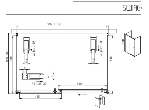 Kabina prostokątna trójścienna 100X90 Kassari Lewa