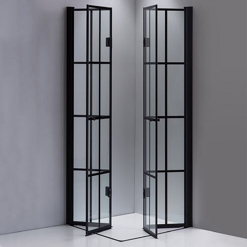 Czarna kabina prysznicowa kwadratowa loft szprosy drzwi składane 90x90 BS08B