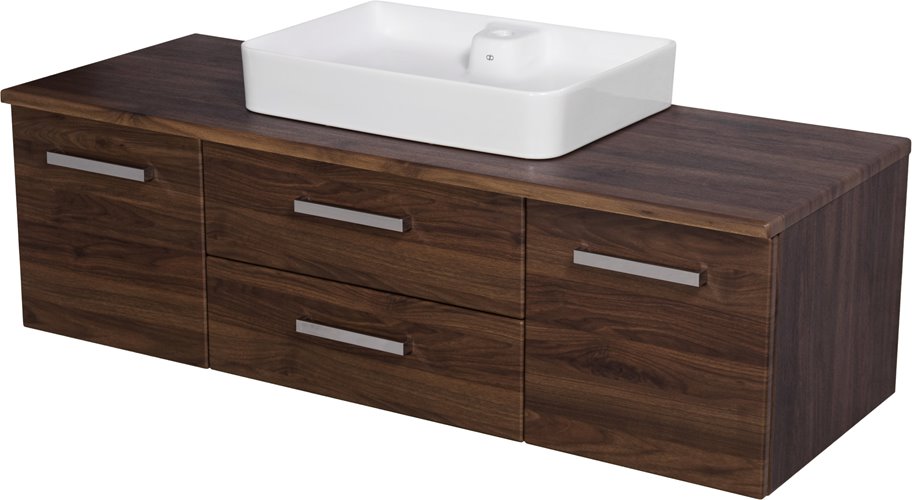 Szafka łazienkowa wisząca z umywalką nablatową 140 cm 50/2 Fokus kolor orzech