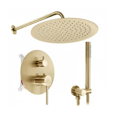 Złoto szczotkowane zestaw prysznicowy podtynkowy box Foss Clif Rea