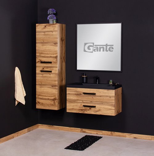 Szafka wisząca z czarną matową umywalką 80 cm kolor dąb naturalny 39/2 seria Fokus Loft Gante