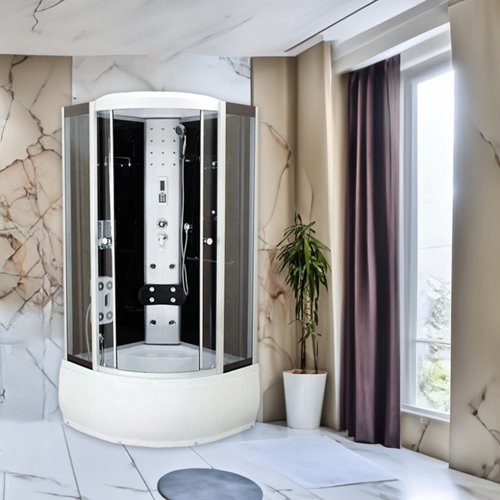 Kabina prysznicowa z hydromasażem głęboki brodzik czarne ściany 80x80