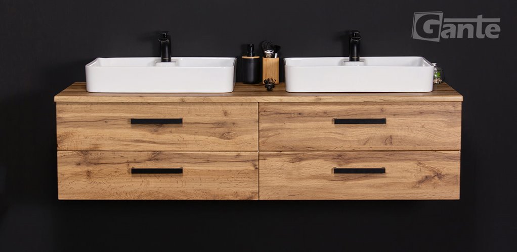 Szafka wisząca z dwiema umywalkami nablatowymi 160 cm 50/4 kolor dąb naturalny seria Fokus Loft Gante