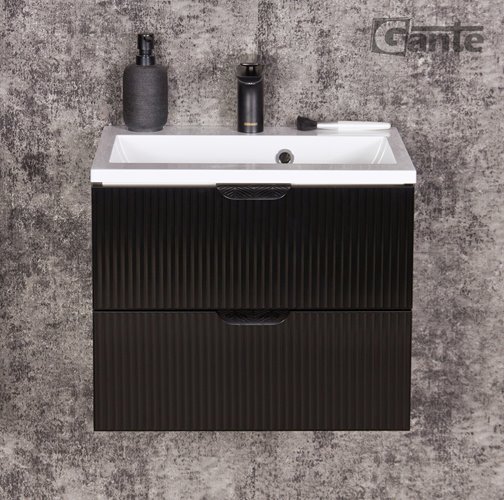 Szafka łazienkowa z umywalką wisząca szklane fronty czarny mat 50 cm Bravia Gante