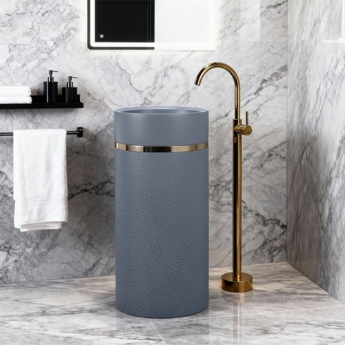 Umywalka wolnostojąca ceramiczna okrągła szara 86x40 cm SCOT1-GR-WOF-860