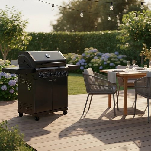 Grill gazowy ZEUS-C kolor czarny ruszt żeliwny moc 14,5 kW + pokrowiec + palnik boczny + LED zdjęcie 13