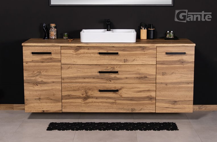 Szafka wisząca z umywalką nablatową 180 cm 50/3 kolor dąb naturalny seria Fokus Loft Gante