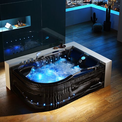 Czarna wanna z hydromasażem asymetryczna Venezia 761 Fala 180x120 prawa